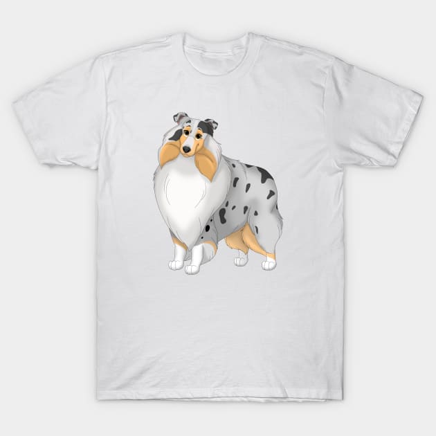 White, Blue Merle & Tan Rough Collie Dog T-Shirt by millersye